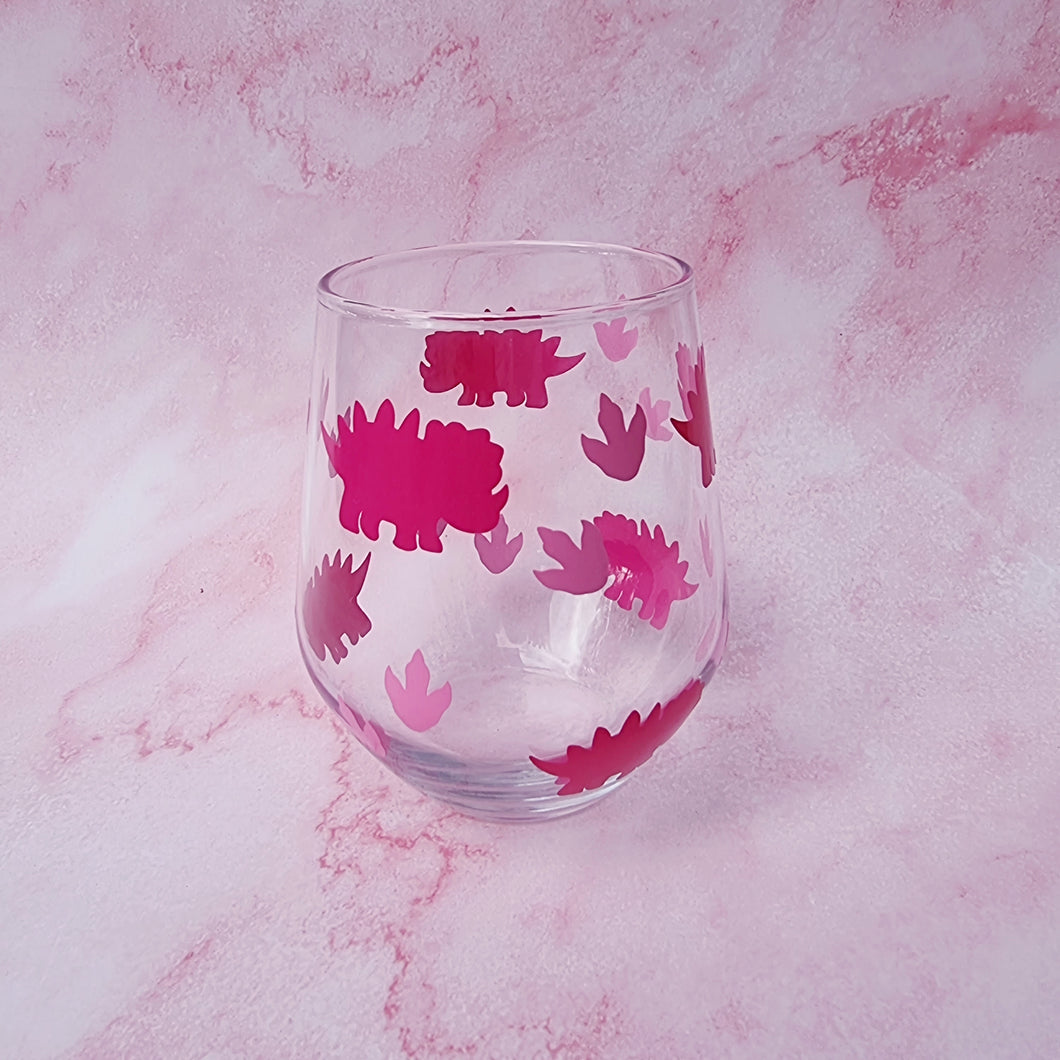 Pink Dinosaur Stemless Glass