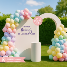 Load image into Gallery viewer, A Little Butterfly Is On Her Way Vinyl Decal – Baby Shower Backdrop Sign