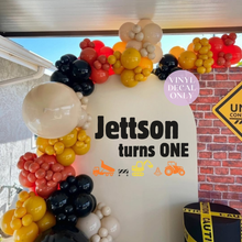 Load image into Gallery viewer, Personalised Construction Theme Vinyl Decal – Custom Truck & Digger Birthday Sign