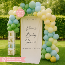 Load image into Gallery viewer, Personalised Baby Shower Fabric Decal – Custom Iron On Heat Transfer for Linen Banners