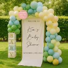 Load image into Gallery viewer, Personalised Baby Shower Fabric Decal – Custom Iron On Heat Transfer for Linen Banners