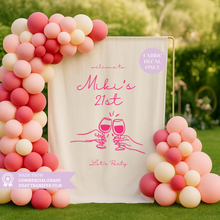 Load image into Gallery viewer, Personalised 21st Birthday Fabric Decal – Champagne Toast Heat Transfer Party Sign