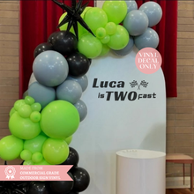 Load image into Gallery viewer, Two Fast Birthday Vinyl Decal – Personalised Race Car Theme Sign for Party Backdrops