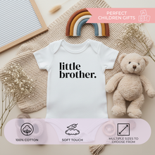 Load image into Gallery viewer, Minimalist newborn announcement outfit with Little Brother print