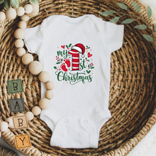 Load image into Gallery viewer, My 1st Christmas baby bodysuit with Santa hat and holly print