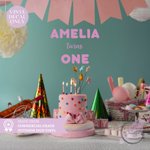 Load image into Gallery viewer, Custom First Birthday Sign Decal - Turns One