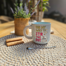 Load image into Gallery viewer, Pastel Coffee 'Aura' Mug 320ml - On My Way To Stir The Pot, Baby Blue