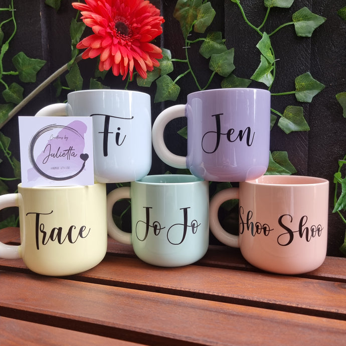 Pastel-Colored Mugs | Customized Mugs | Creations by Julietta