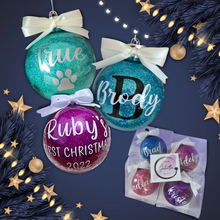 Load image into Gallery viewer, Personalised glitter Christmas bauble with custom name