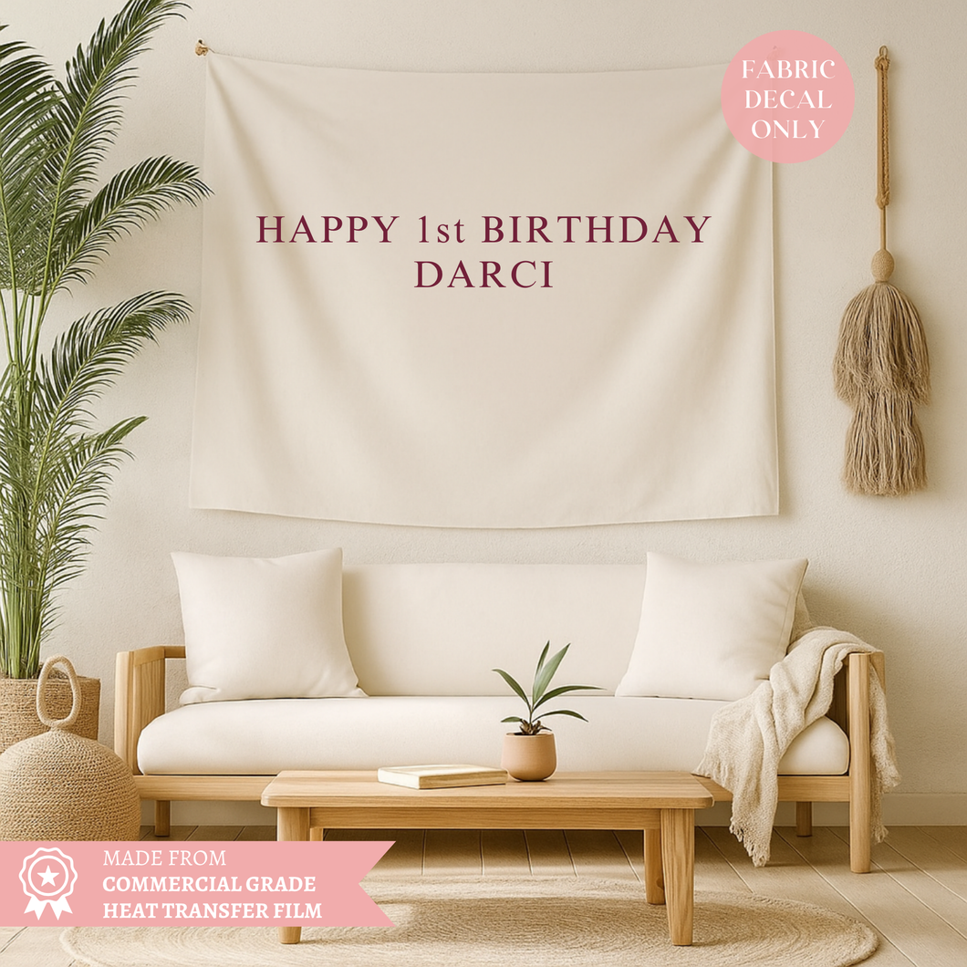 Custom Iron-On Transfer for Fabric Sign – Personalised Birthday, Wedding & Baby Shower Decal