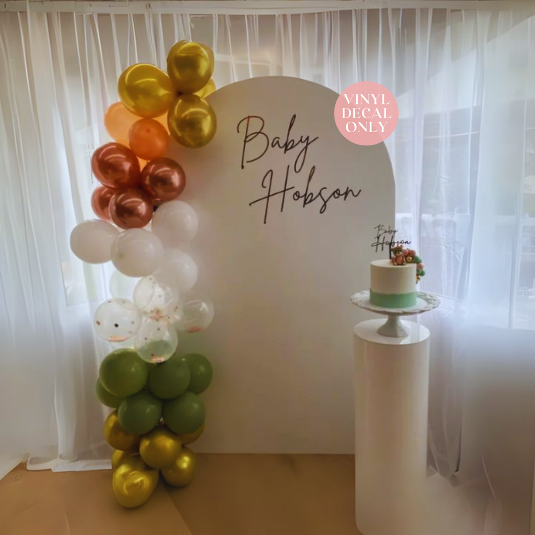 Custom Baby Shower Vinyl Decal – Personalised Name Sign for Backdrops & Events