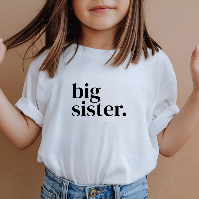 Big Sister white T-shirt worn by young girl