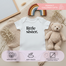 Load image into Gallery viewer, Minimalist newborn announcement outfit with Little Sister print

