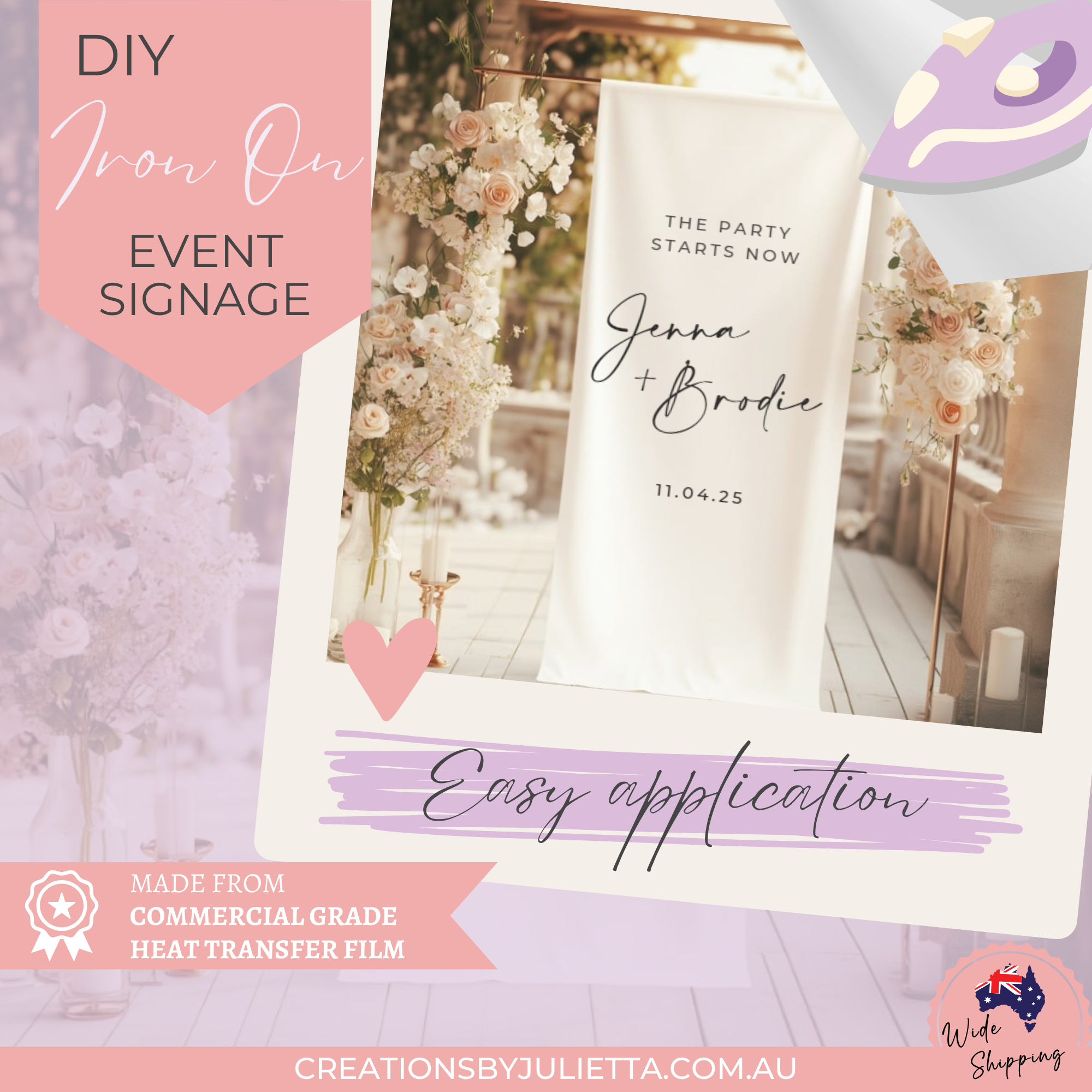 Linen Wedding Sign Decal | Custom Event Iron Transfers | Creations by ...