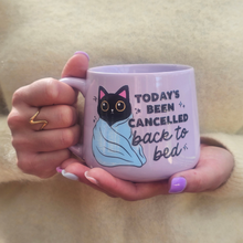 Load image into Gallery viewer, Pastel Coffee 'Cloud' Mug 440ml - Today's Been Cancelled Cat, Lilac
