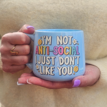 Load image into Gallery viewer, Pastel Coffee 'Cloud' Mug 440ml - Not Anti-Social, Baby Blue
