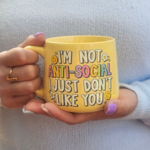 Load image into Gallery viewer, Pastel Coffee 'Cloud' Mug 440ml - Not Anti-Social, Lemon
