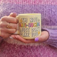 Load image into Gallery viewer, Pastel Coffee 'Aura' Mug 320ml - Not Anti-Social, Lemon
