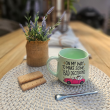 Load image into Gallery viewer, Pastel Coffee 'Cloud' Mug 440ml- On My Way To Make Bad Decisions, Mint
